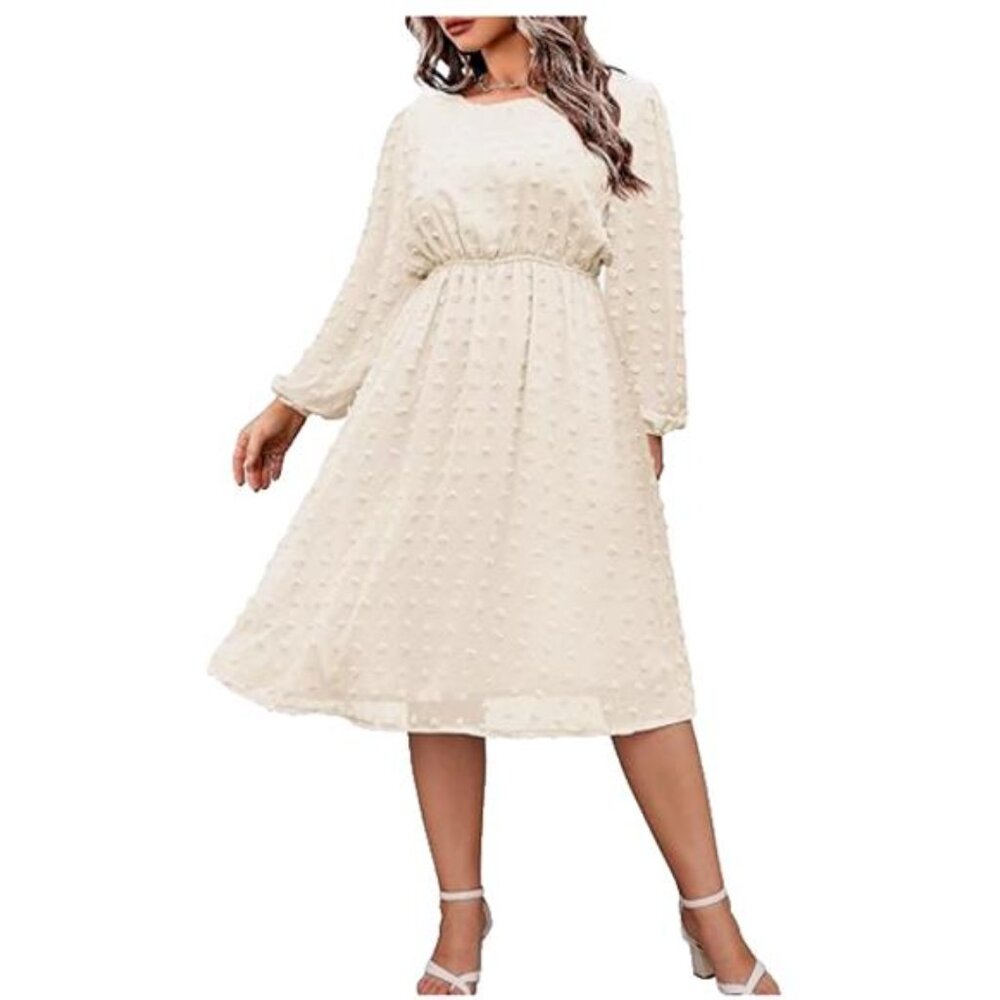 NEW- IN'VOLAND Swiss Dot Chiffon Long Sleeve Dress- Women's 24